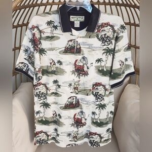 Boca Classics Club Golf Santa Palm Trees Short Sleeve Men’s Polo Shirt Sz M